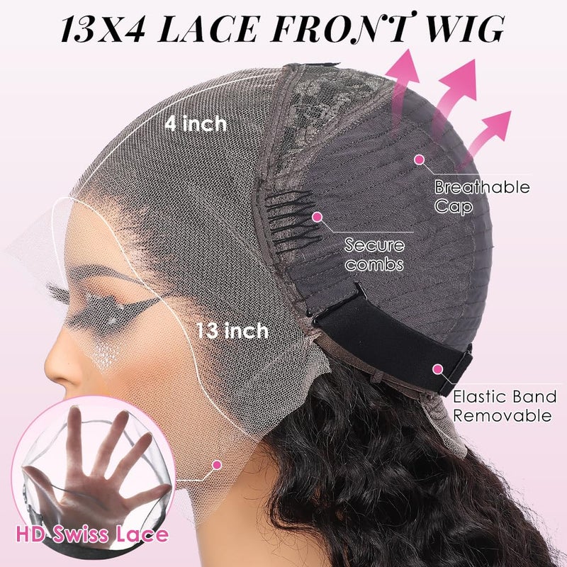 Alibeauty 13x4 HD Transparent Lace Front Wigs Human Hair Pre Plucked Hairline with Baby Hair 200 Density Brazilian Water Wave Wigs for Black Women(20 Inch) - Image 5